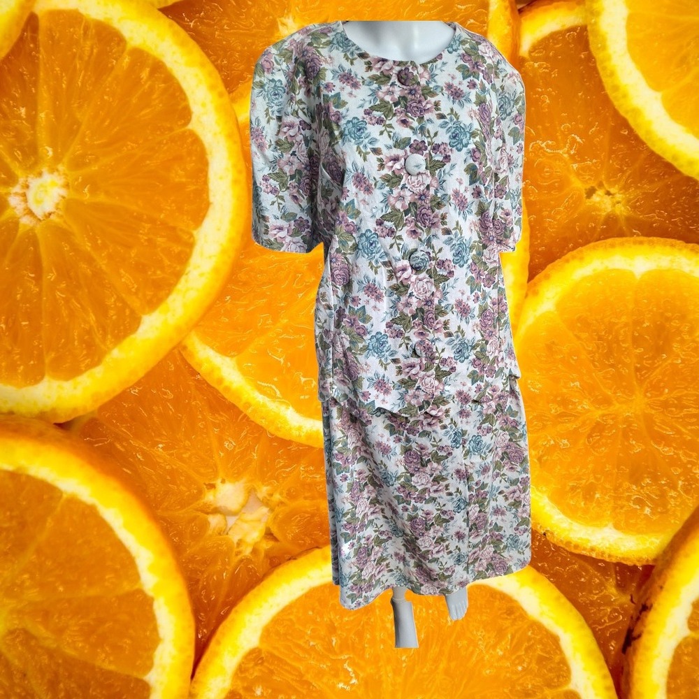 Vintage Pablo Collection Floral Skirt Set Top‎ Button Front Size 14 Cottagecore